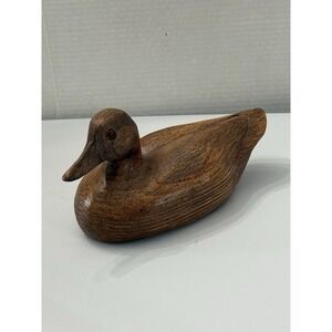 Wooden Handcarved Duck Decor  Decoy Amber Glass Eyes Dated 2017 Cabin Rustic